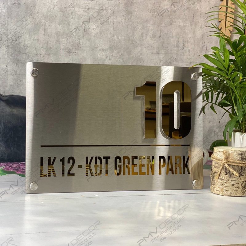 BẢNG, BIỂN SỐ NHÀ. Inox Vàng + inox xước, số nổi 10mm chân mica trong ...