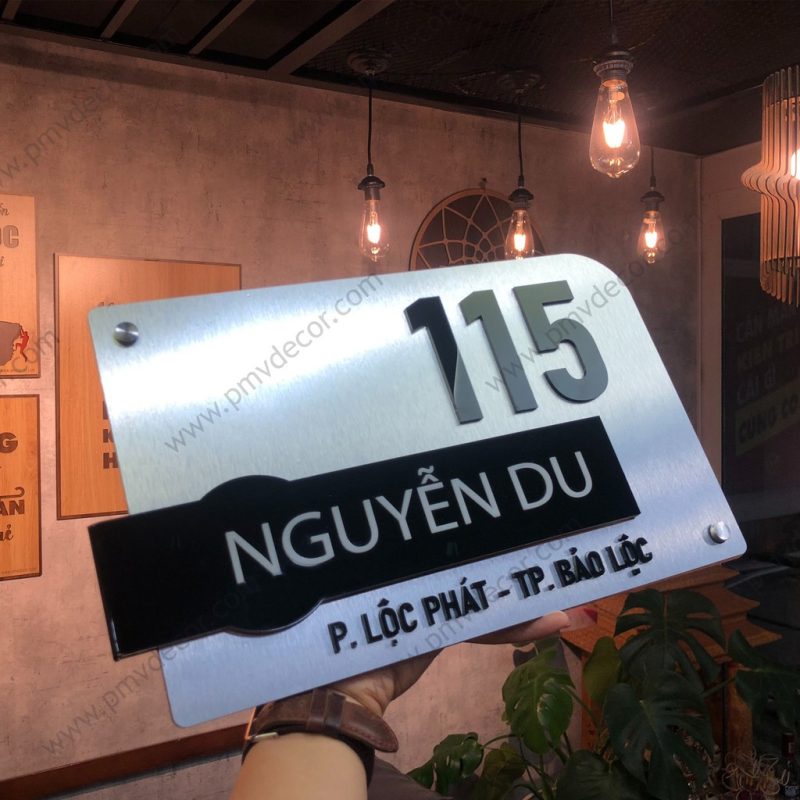 BẢNG, BIỂN SỐ NHÀ. Inox xước trắng + Inox vàng gương, số nổi 10mm ...