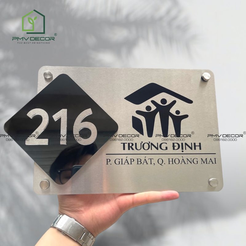 BẢNG, BIỂN SỐ NHÀ. Inox xước bạc + Inox gương đen, số nổi 10mm, ngoài ...
