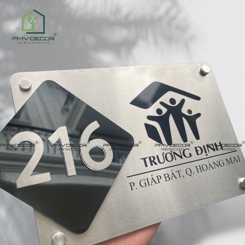 BẢNG, BIỂN SỐ NHÀ. Inox xước bạc + Inox gương đen, số nổi 10mm, ngoài ...