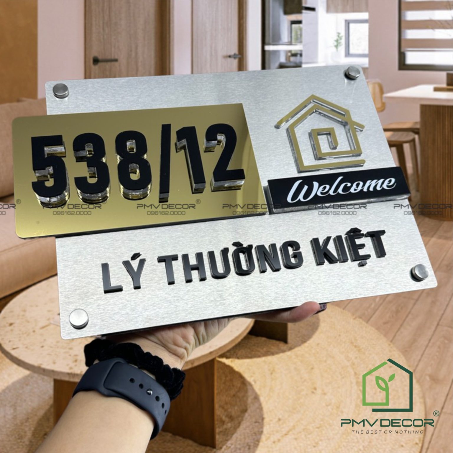 BẢNG, BIỂN SỐ NHÀ. Inox xước trắng + Inox vàng gương, số nổi 10mm ...