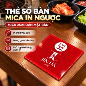 THẺ SỐ BÀN MICA, Mica 2mm in UV ngược dán mặt bàn, in số bàn và logo theo yêu cầu, dùng cho nhà hàng quán ăn. TSB-PMV508