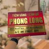 Biển Tên Shop, Công Ty, nền Alcorest+Mica in UV đỏ loang, inox 304 xước vàng, nội dung nổi 1cm+ in UV. BSN-PMV260.16