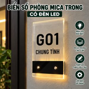 BIỂN SỐ PHÒNG MICA TRONG CÓ ĐÈN LED, Bảng số phòng mica trong 8mm LED dẫn sáng, làm theo yêu cầu. BSP-PMV502