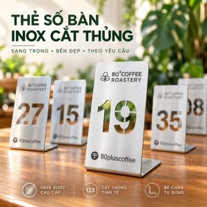 THẺ SỐ BÀN INOX CẮT THỦNG, Chân chữ L tự đứng, kích thước 5x7cm, làm theo yêu cầu. TSB-PMV515