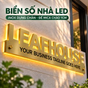 BIỂN SỐ NHÀ INOX DỰNG CHÂN, Đế mica cháo 1cm có đèn LED, làm theo yêu cầu. BSN-PMV517