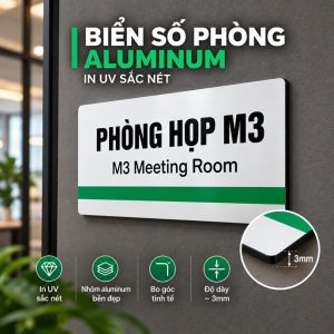 BIỂN SỐ PHÒNG ALUMINUM IN UV, Bảng tên phòng nhôm nhựa 3mm, thiết kế theo yêu cầu. BSP-PMV504