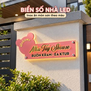 BIỂN SỐ NHÀ INOX CÓ LED, Bảng số nhà inox ăn mòn sơn màu, thiết kế theo yêu cầu. BSN-PMV514