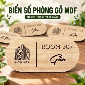 BIỂN SỐ PHÒNG GỖ MDF IN UV, Bảng số phòng vân gỗ, thiết kế theo yêu cầu. BSP-PMV503